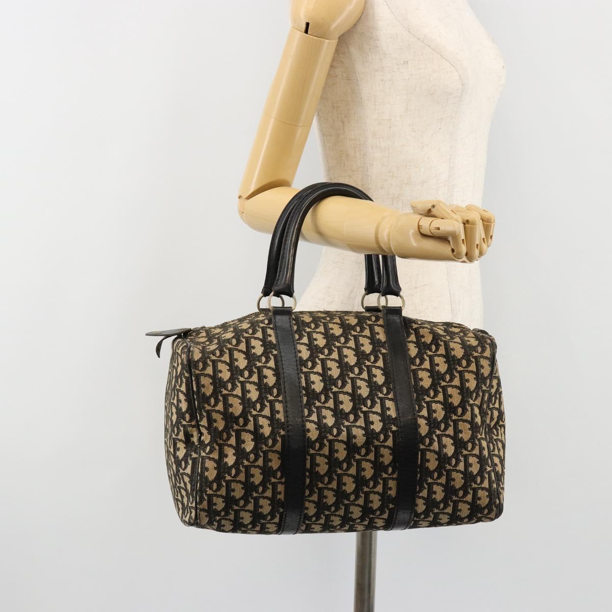 Christian Dior Trotter Canvas Hand Bag Navy Gold Auth 183363