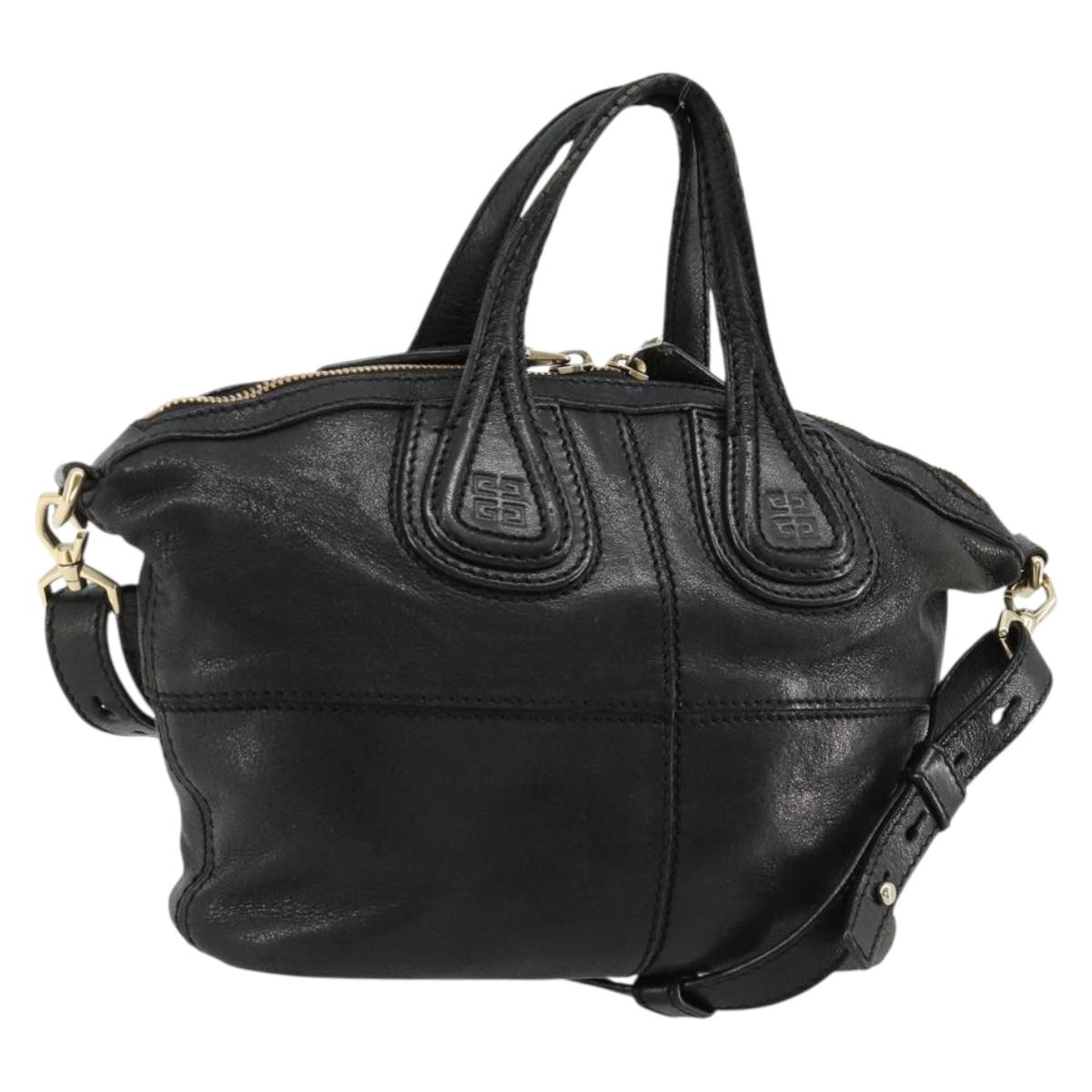 GIVENCHY Hand Bag Leather 2way Black Gold Auth 183364