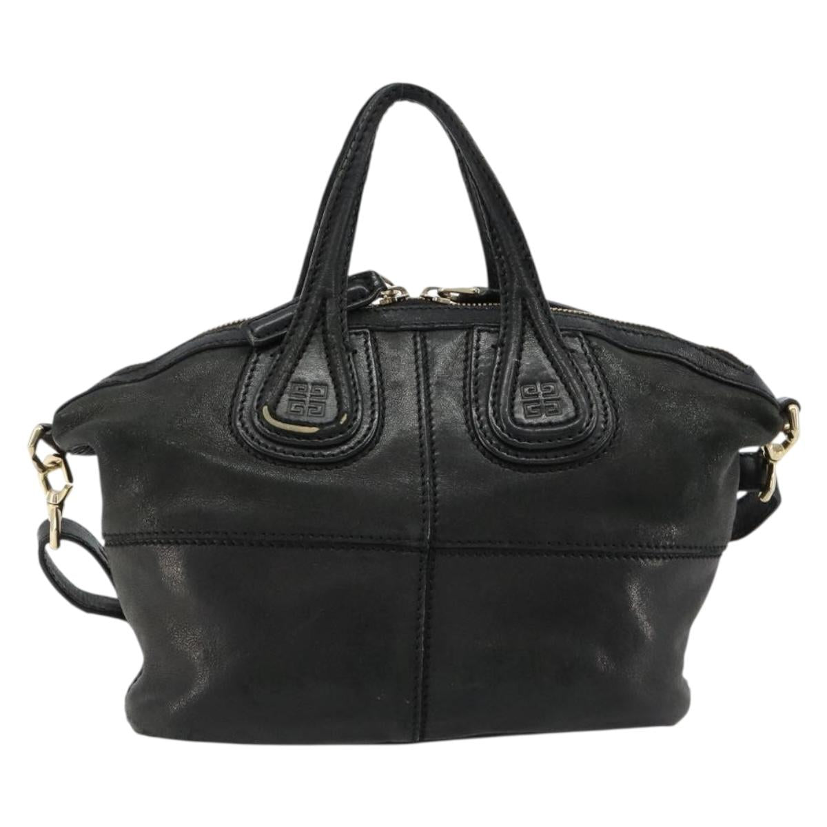 GIVENCHY Hand Bag Leather 2way Black Gold Auth 183364