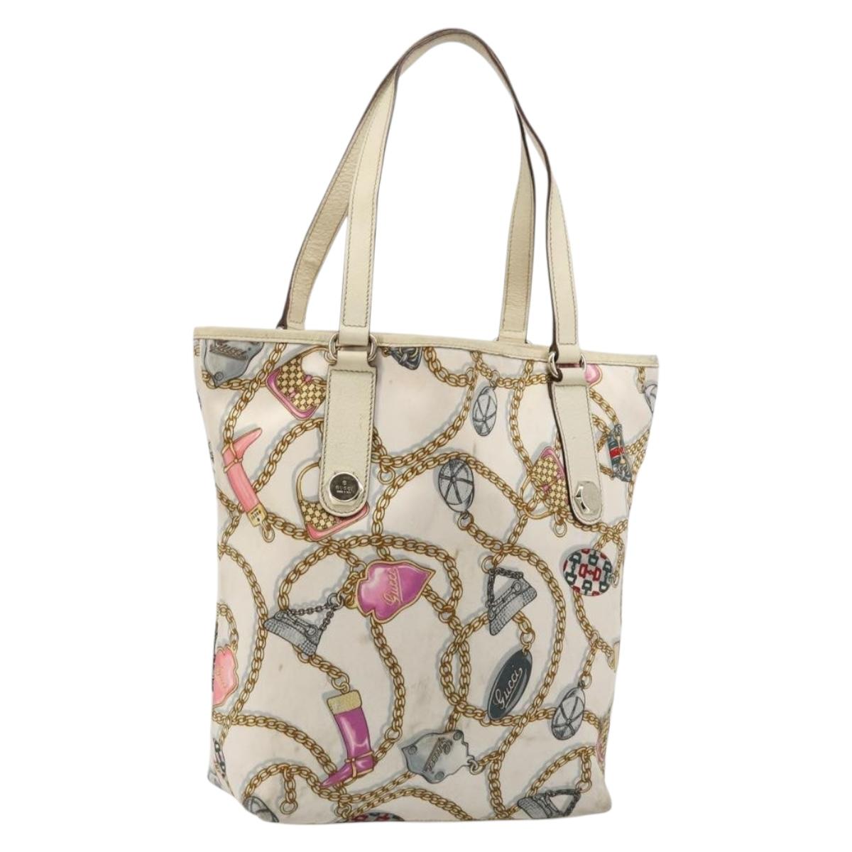 GUCCI Tote Bag Satin White Gold 153009 Auth 183366