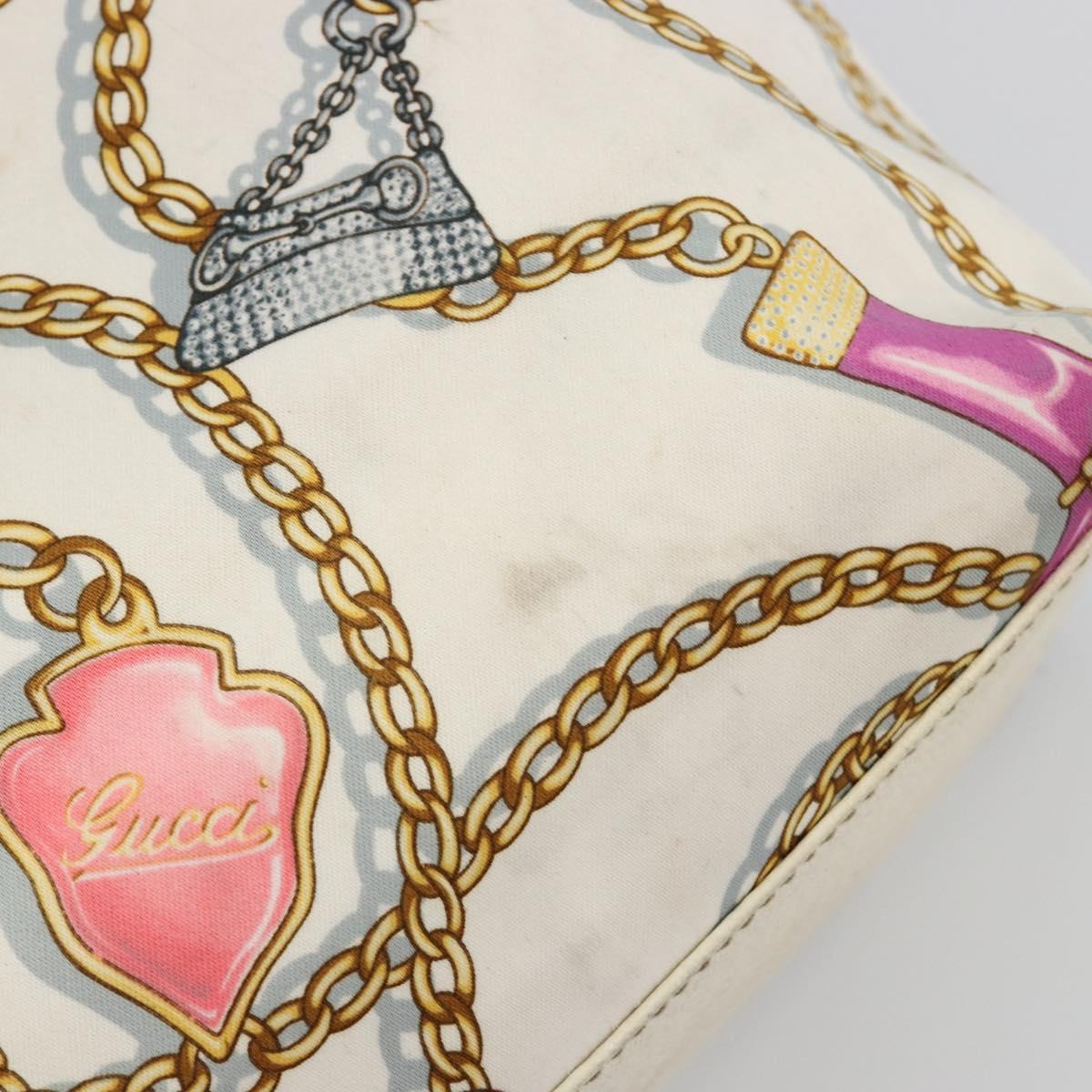 GUCCI Tote Bag Satin White Gold 153009 Auth 183366
