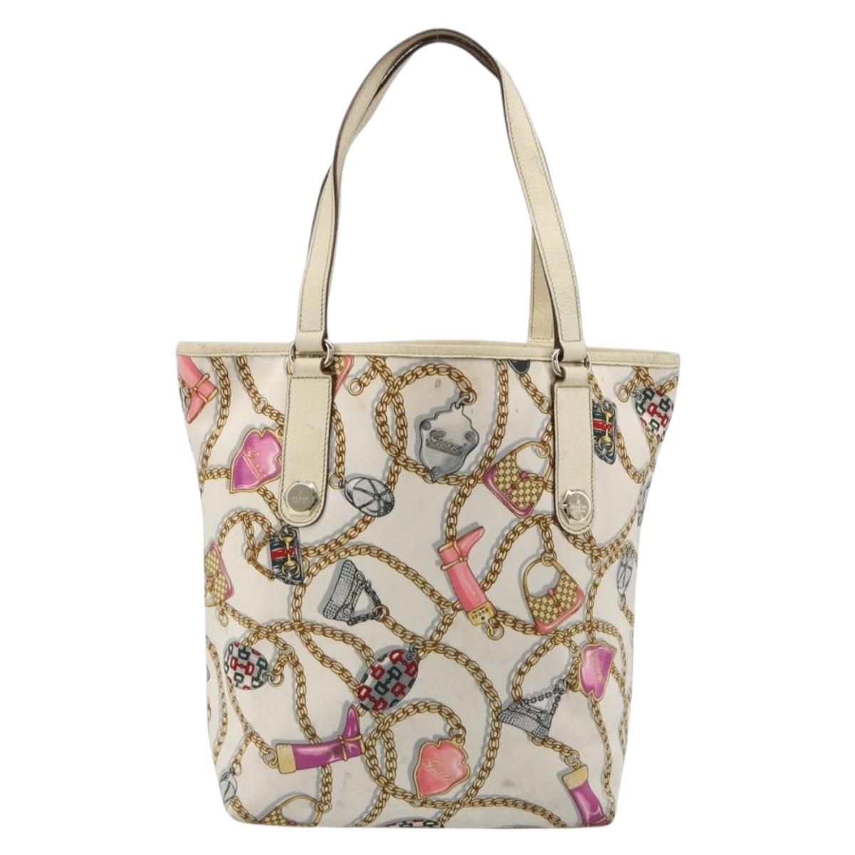 GUCCI Tote Bag Satin White Gold 153009 Auth 183366