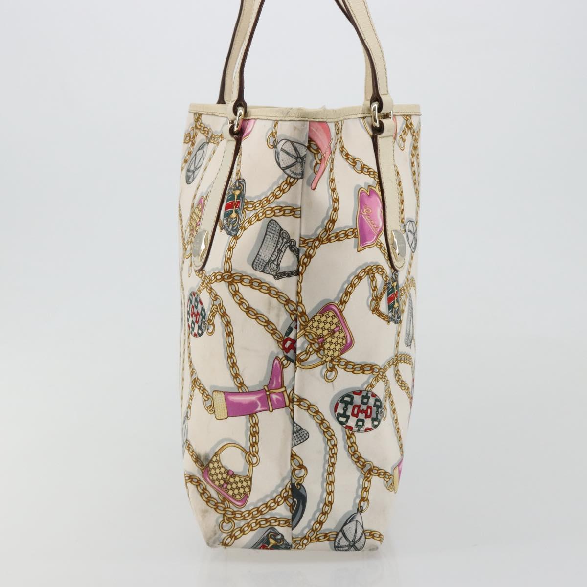 GUCCI Tote Bag Satin White Gold 153009 Auth 183366