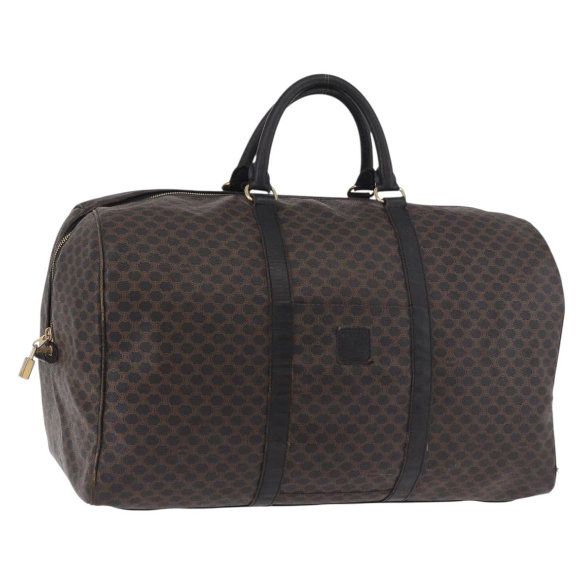CELINE Macadam Canvas Boston Bag PVC Leather Black Gold Auth 183367
