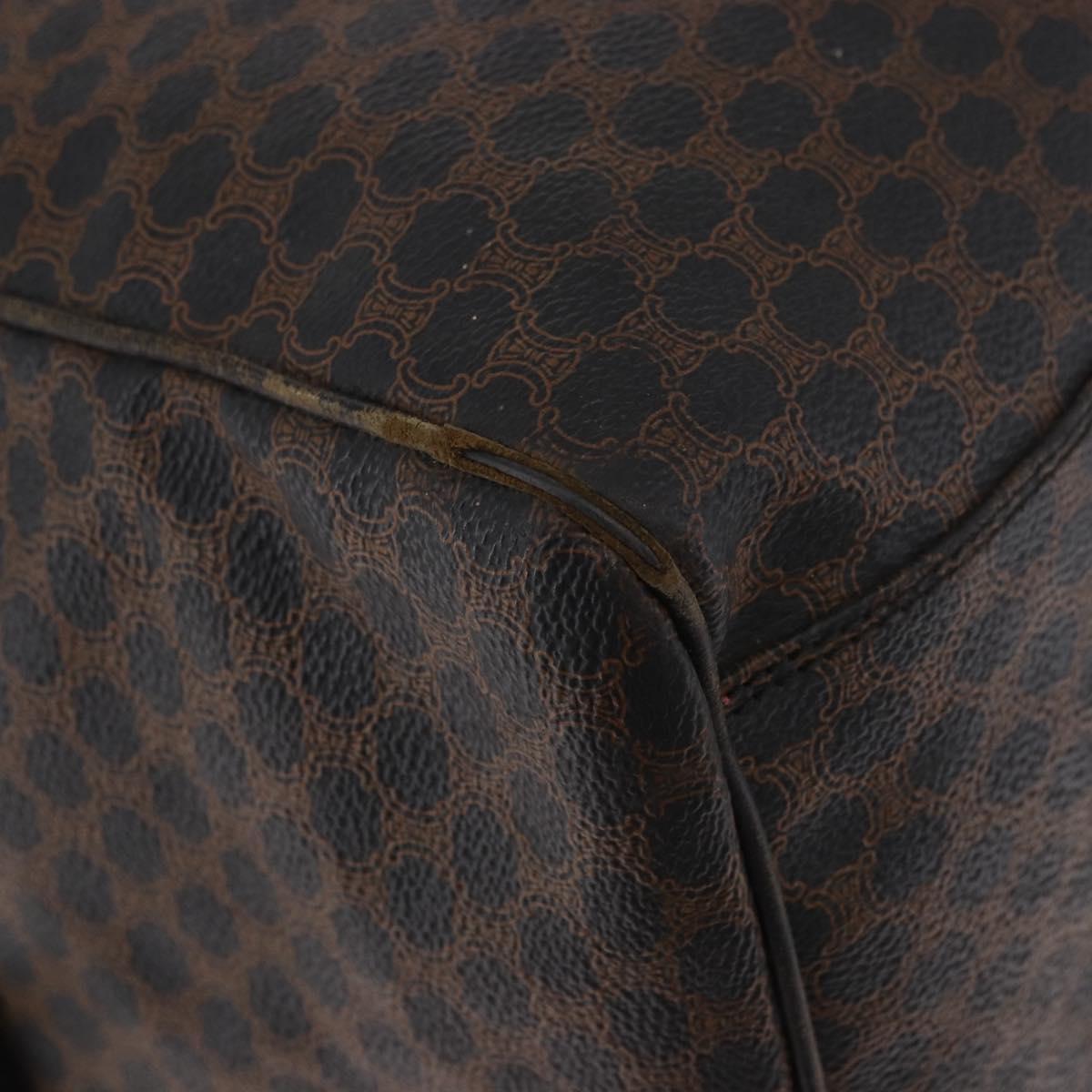 CELINE Macadam Canvas Boston Bag PVC Leather Black Gold Auth 183367