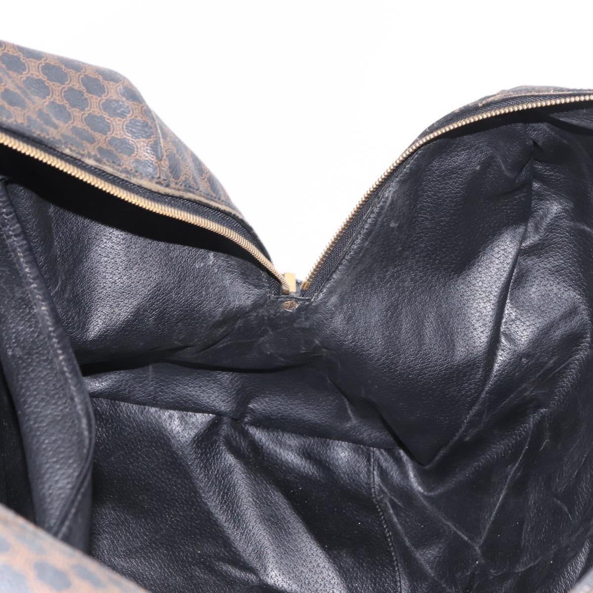 CELINE Macadam Canvas Boston Bag PVC Leather Black Gold Auth 183367
