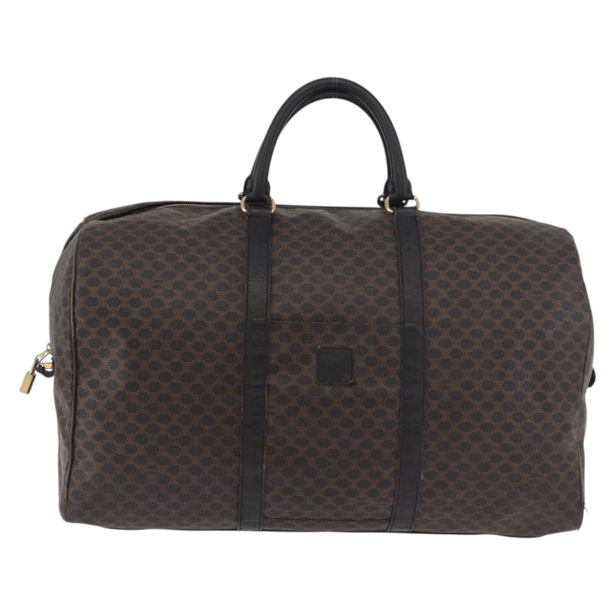 CELINE Macadam Canvas Boston Bag PVC Leather Black Gold Auth 183367