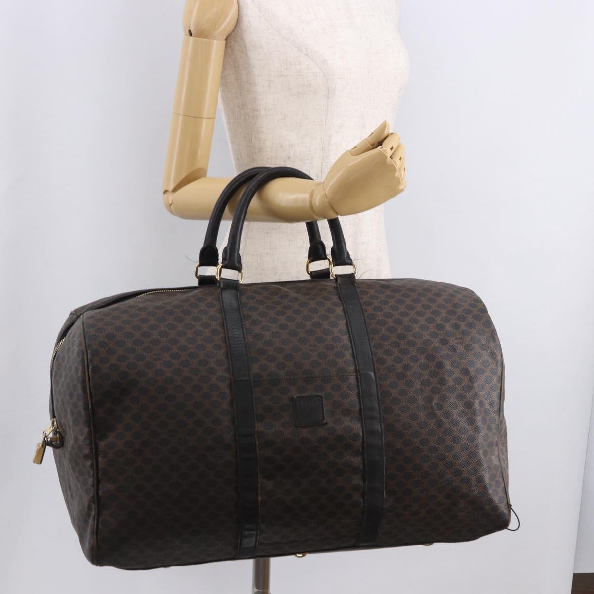 CELINE Macadam Canvas Boston Bag PVC Leather Black Gold Auth 183367