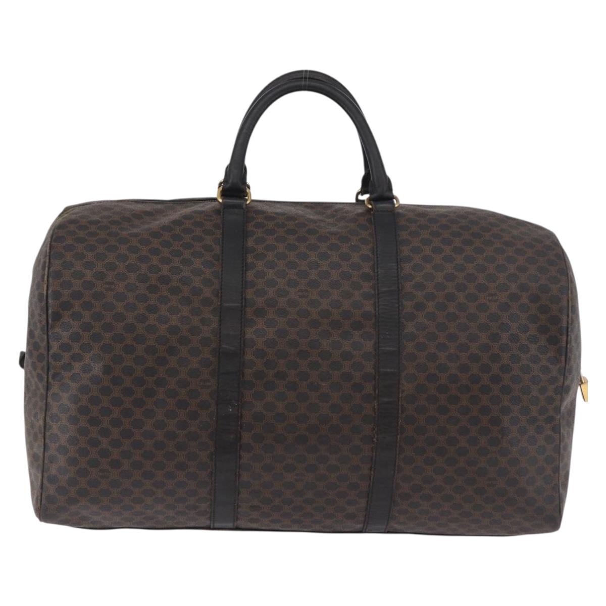 CELINE Macadam Canvas Boston Bag PVC Leather Black Gold Auth 183367