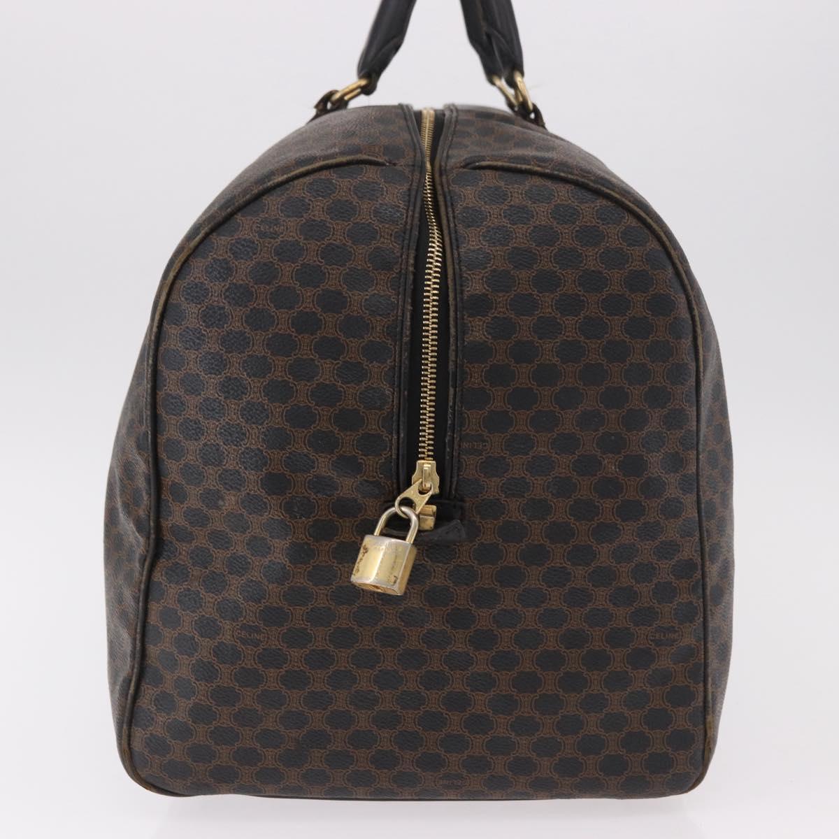 CELINE Macadam Canvas Boston Bag PVC Leather Black Gold Auth 183367