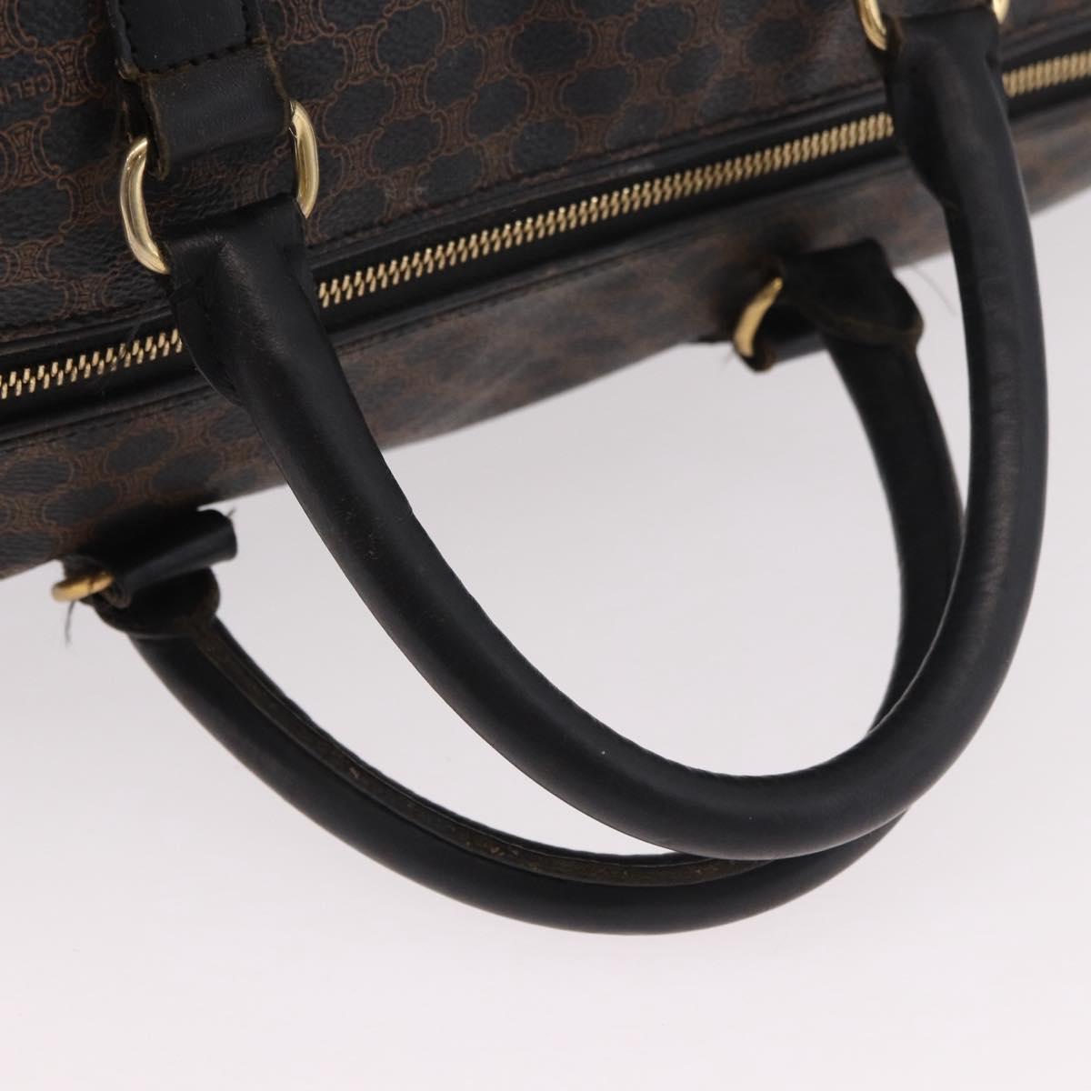 CELINE Macadam Canvas Boston Bag PVC Leather Black Gold Auth 183367