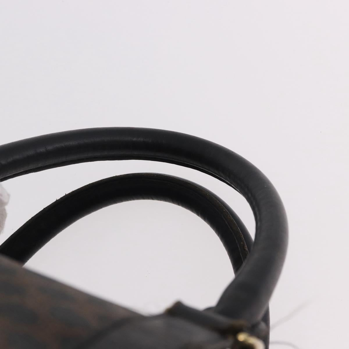 CELINE Macadam Canvas Boston Bag PVC Leather Black Gold Auth 183367