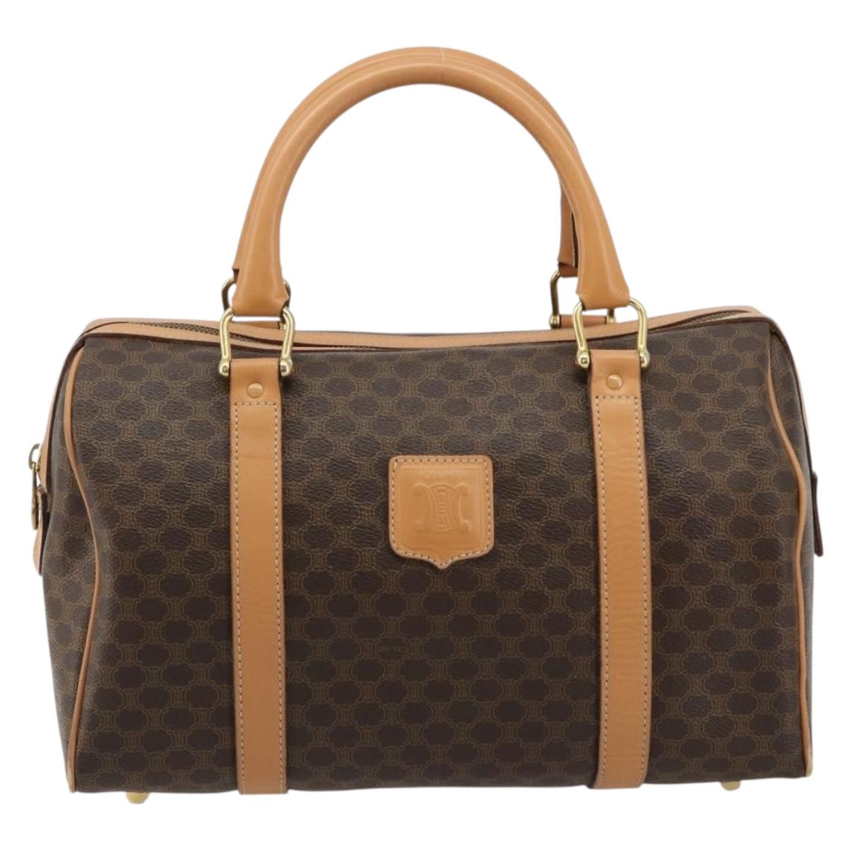 CELINE Macadam Canvas Hand Bag PVC Leather Brown Gold Auth 183369A