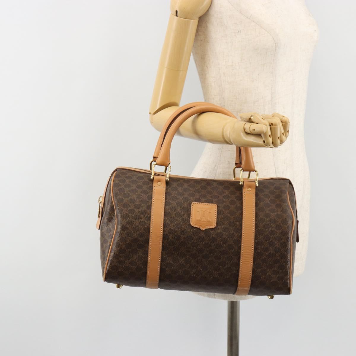 CELINE Macadam Canvas Hand Bag PVC Leather Brown Gold Auth 183369A