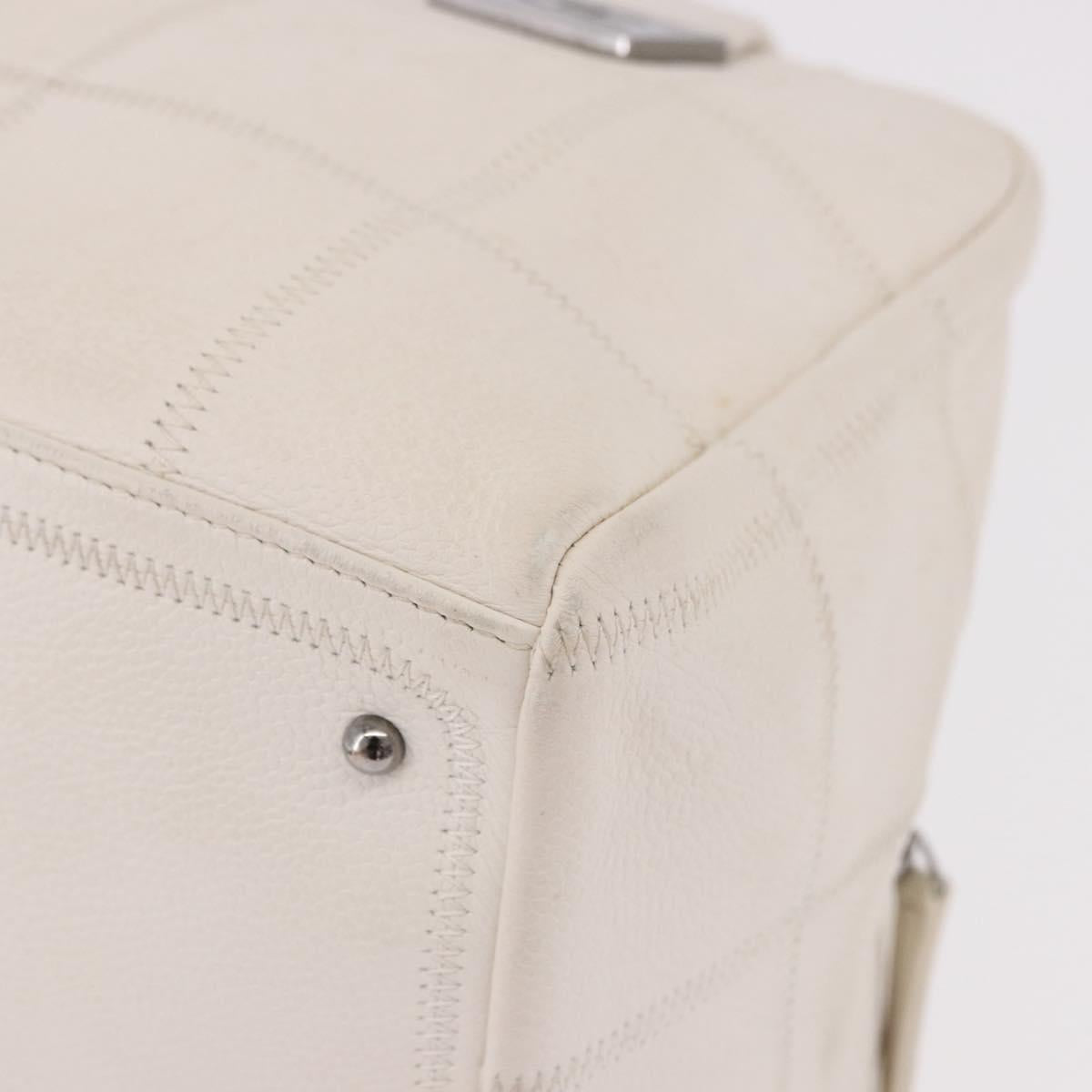 CHANEL Choco Bar Hand Bag Lamb Skin White Silver CC Auth 183371A