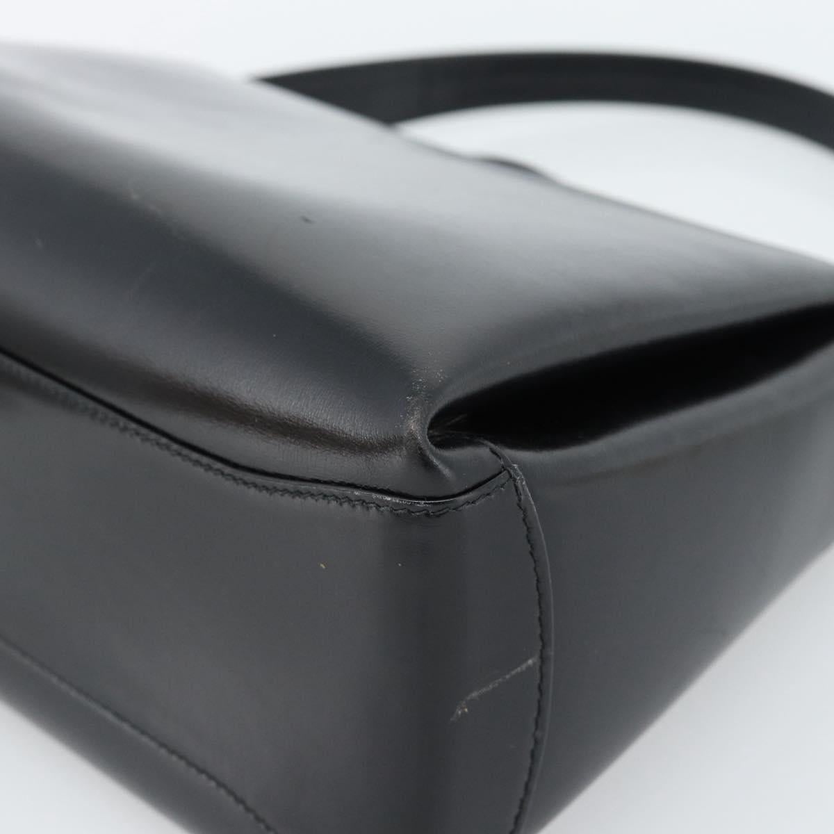 GUCCI Hand Bag Leather Black Gold Auth 183374