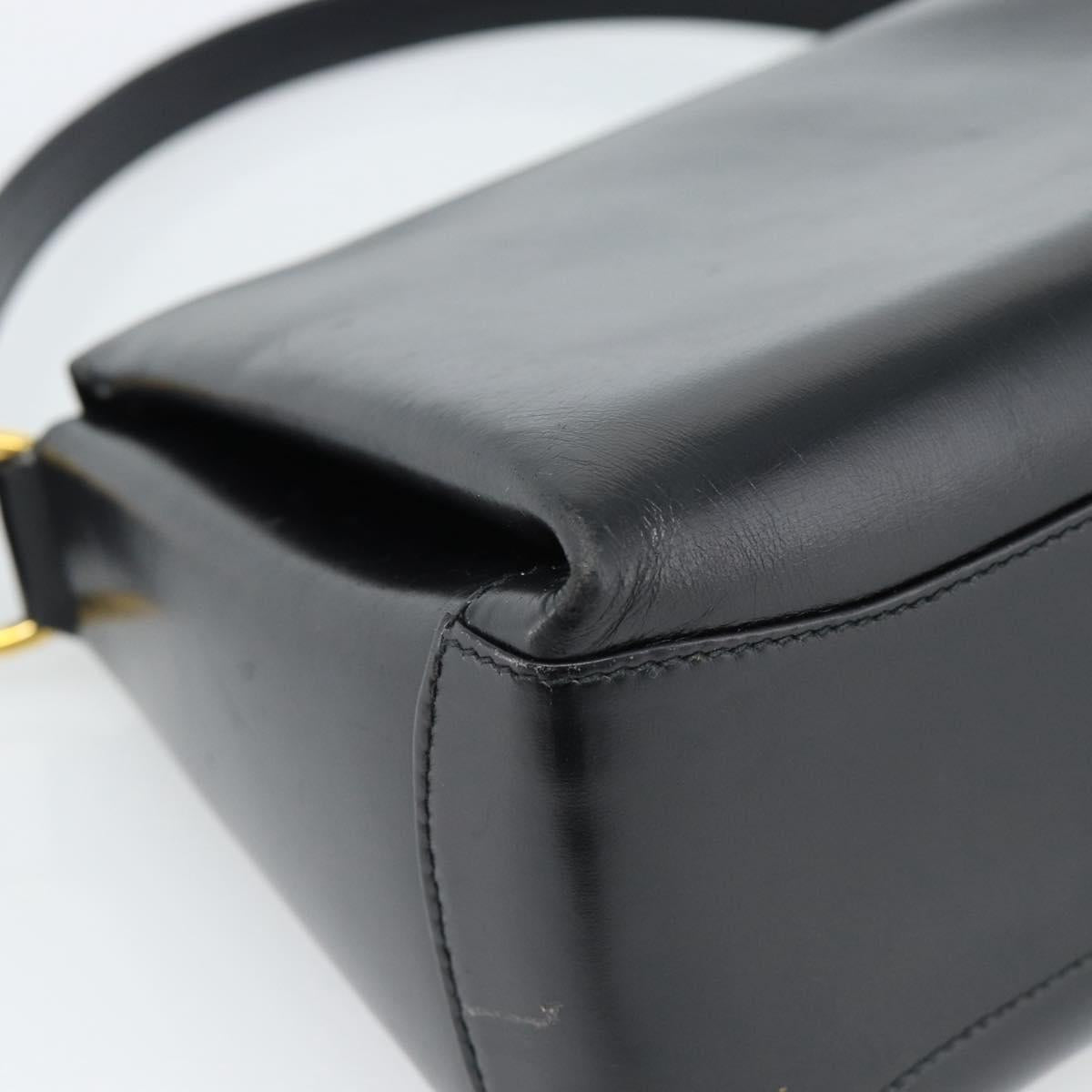 GUCCI Hand Bag Leather Black Gold Auth 183374