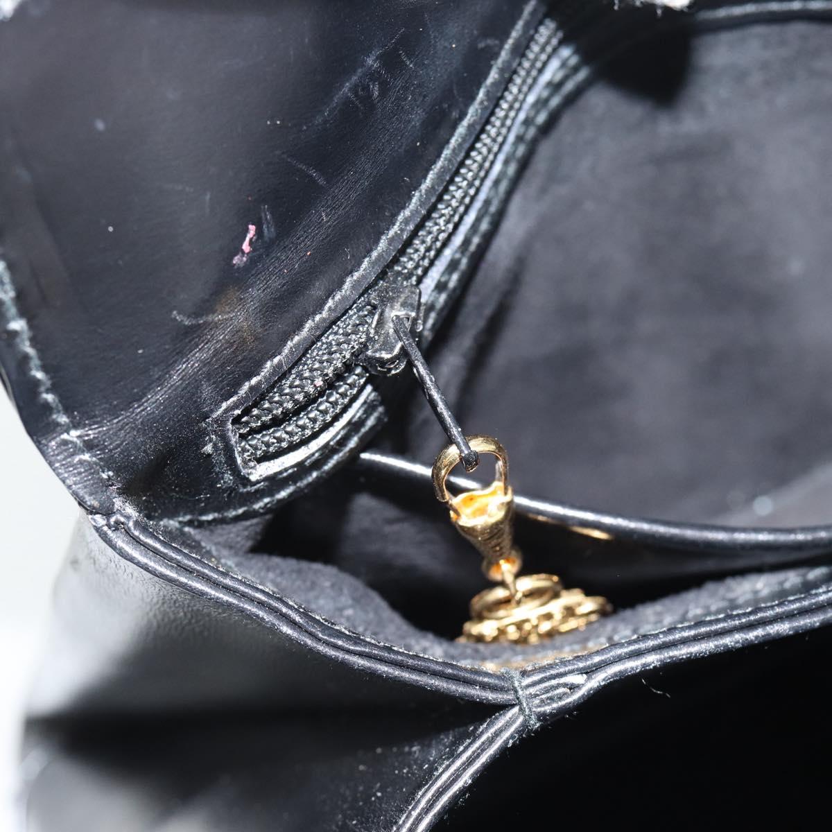 GUCCI Hand Bag Leather Black Gold Auth 183374