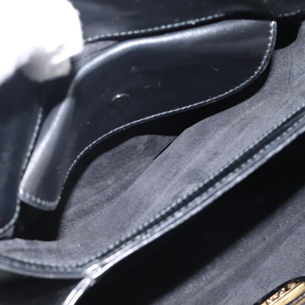 GUCCI Hand Bag Leather Black Gold Auth 183374