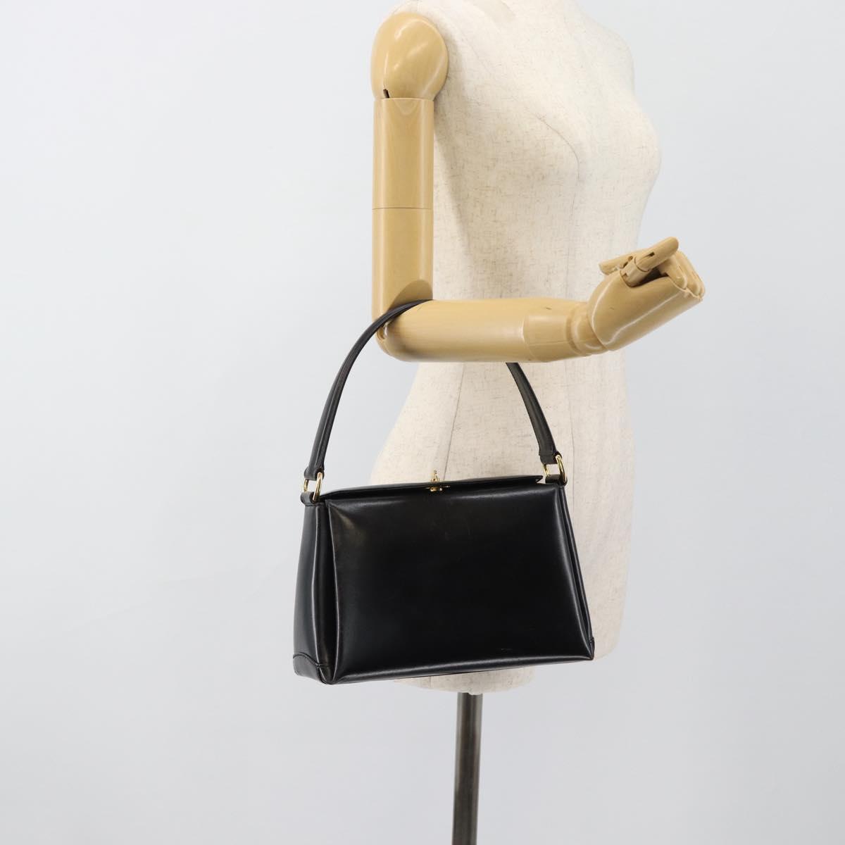 GUCCI Hand Bag Leather Black Gold Auth 183374