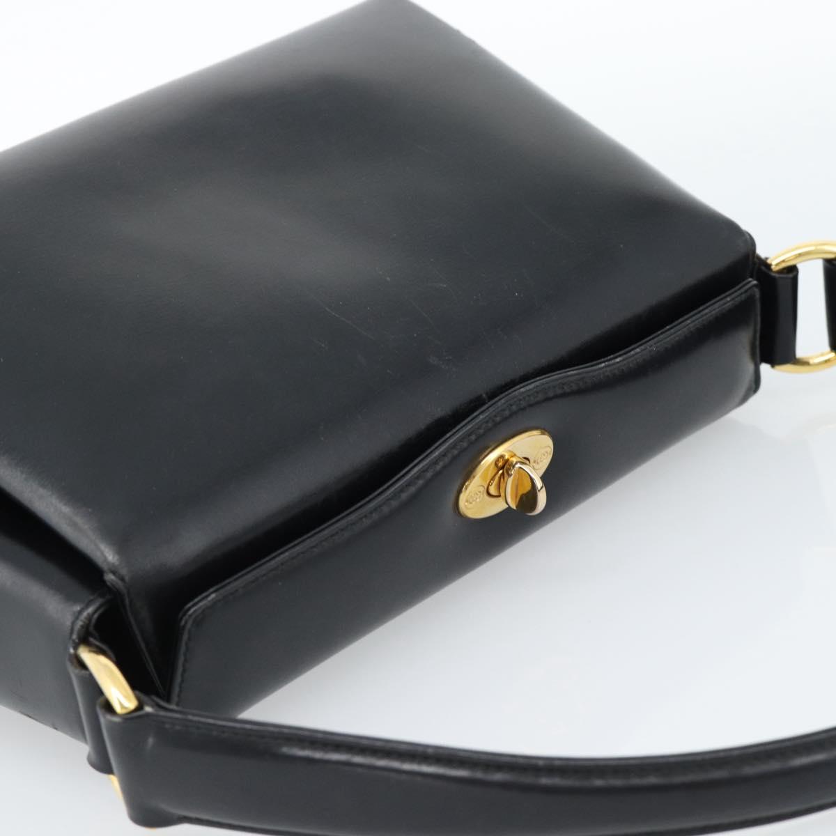 GUCCI Hand Bag Leather Black Gold Auth 183374