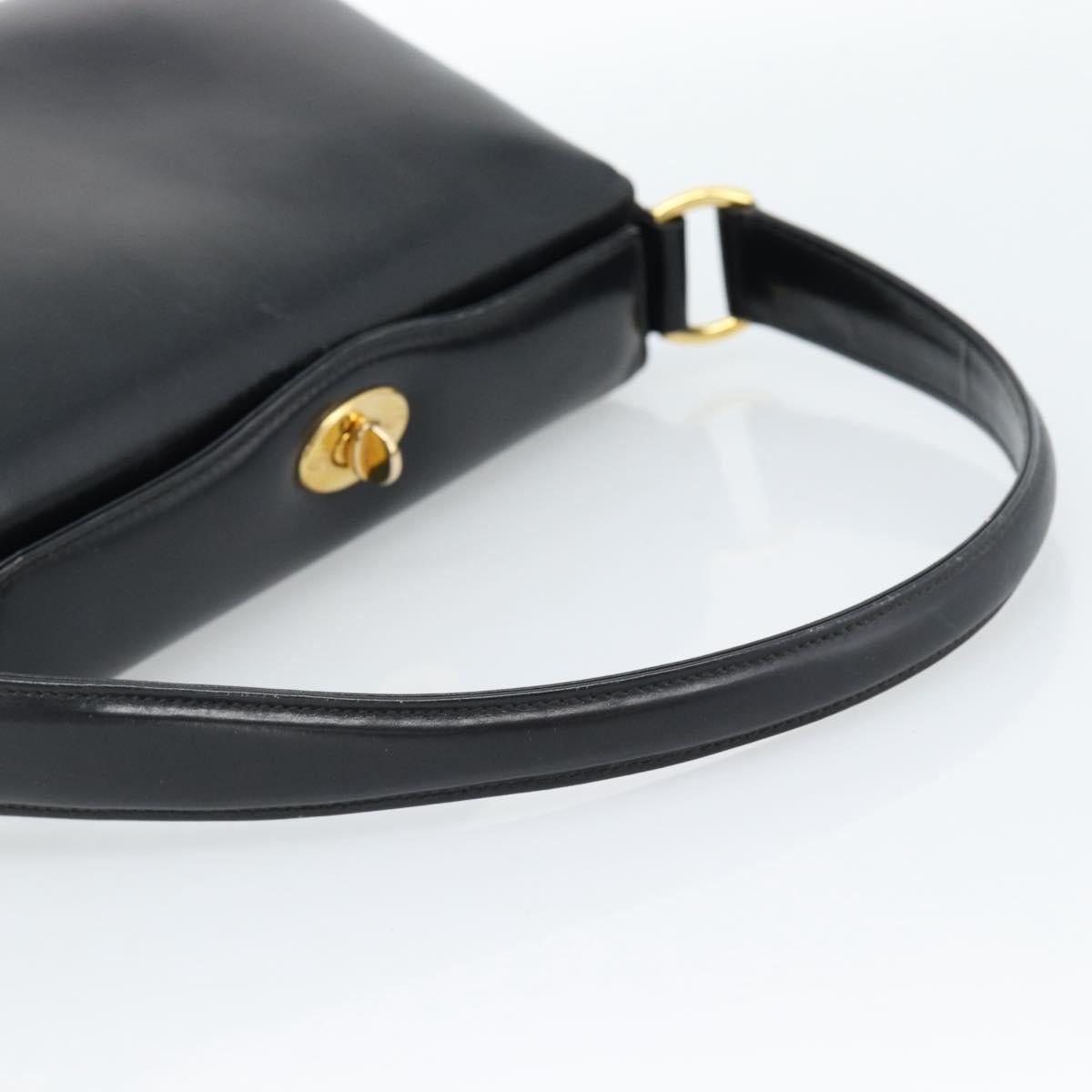GUCCI Hand Bag Leather Black Gold Auth 183374