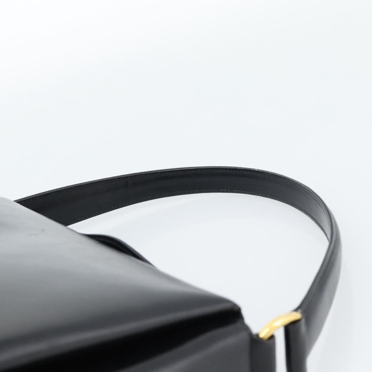 GUCCI Hand Bag Leather Black Gold Auth 183374