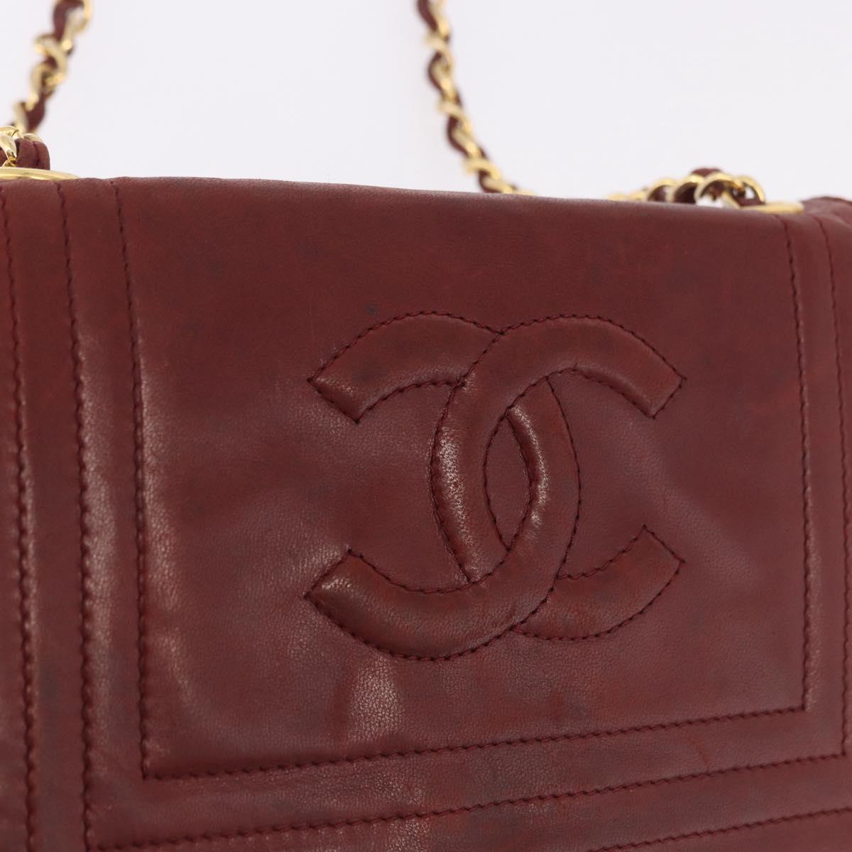 CHANEL Chain Shoulder Bag Lamb Skin Bordeaux Gold CC Auth 183375
