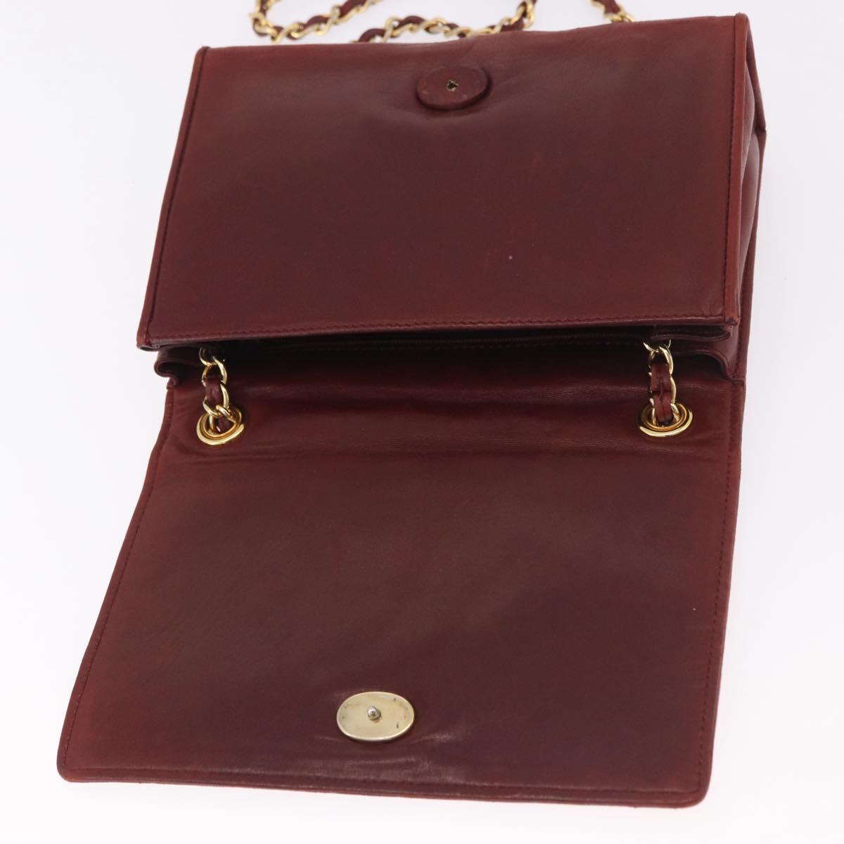 CHANEL Chain Shoulder Bag Lamb Skin Bordeaux Gold CC Auth 183375