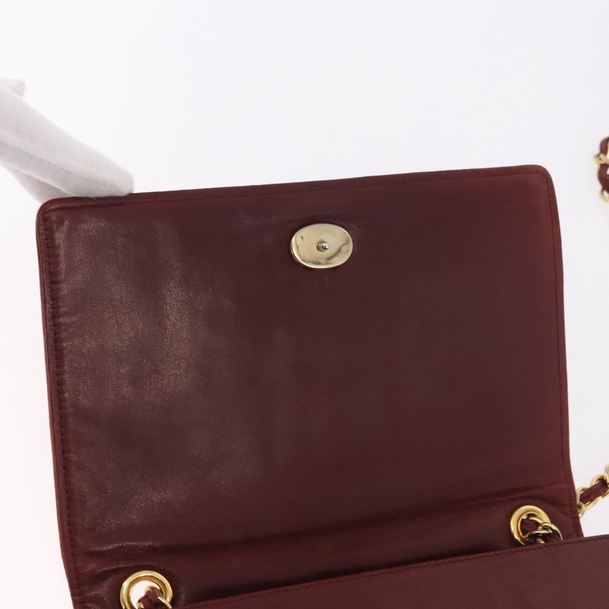 CHANEL Chain Shoulder Bag Lamb Skin Bordeaux Gold CC Auth 183375