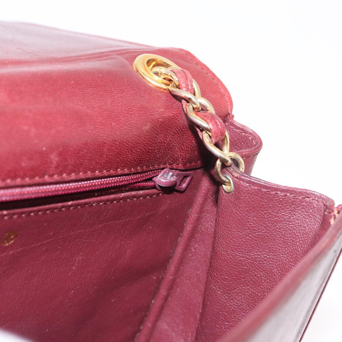CHANEL Chain Shoulder Bag Lamb Skin Bordeaux Gold CC Auth 183375