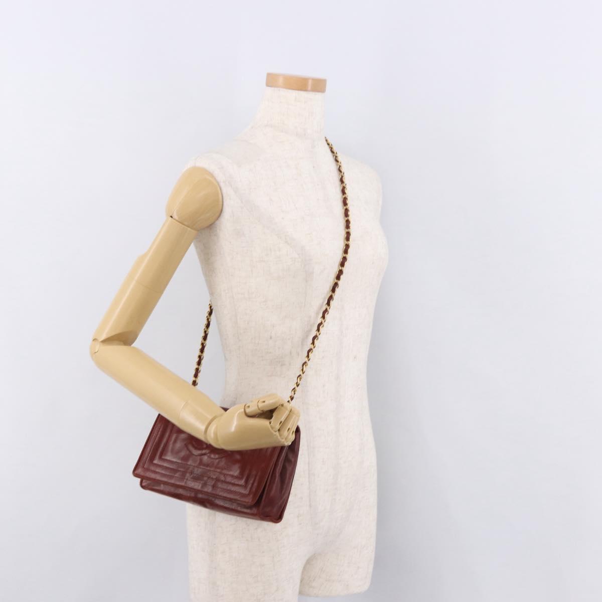 CHANEL Chain Shoulder Bag Lamb Skin Bordeaux Gold CC Auth 183375