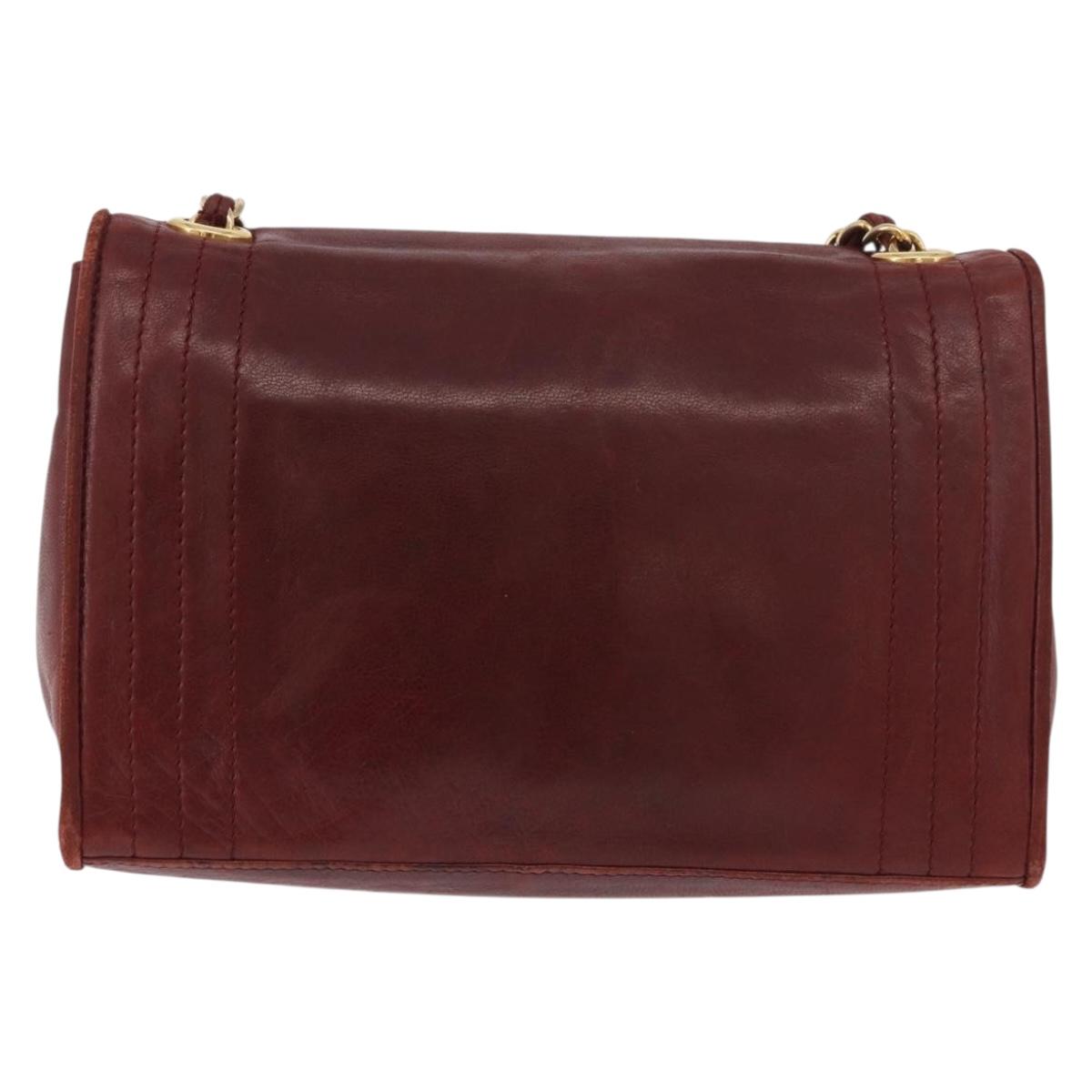 CHANEL Chain Shoulder Bag Lamb Skin Bordeaux Gold CC Auth 183375