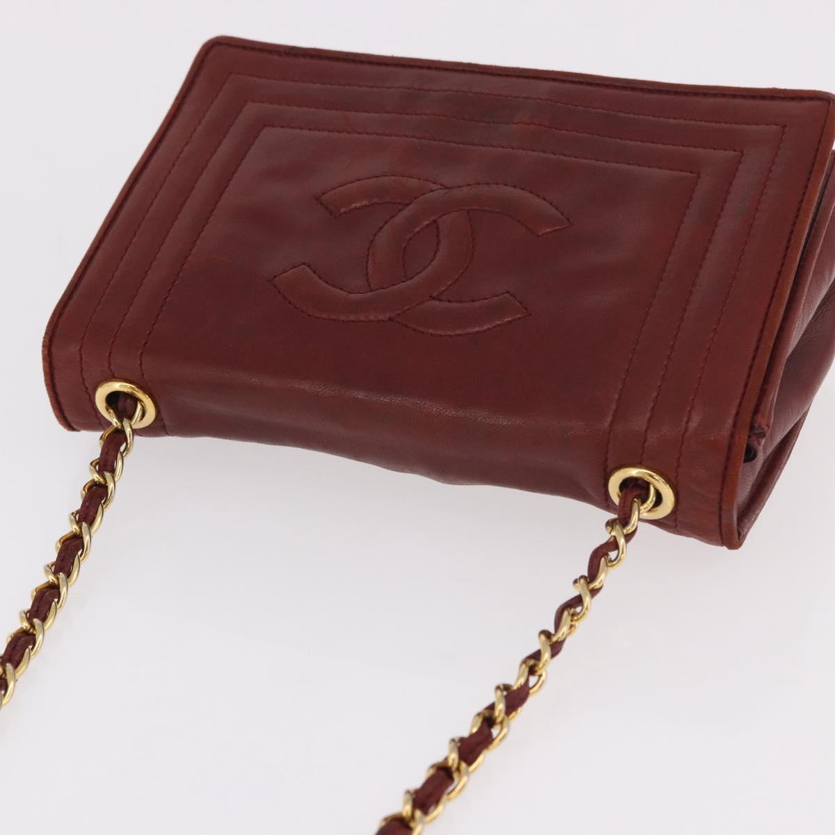 CHANEL Chain Shoulder Bag Lamb Skin Bordeaux Gold CC Auth 183375