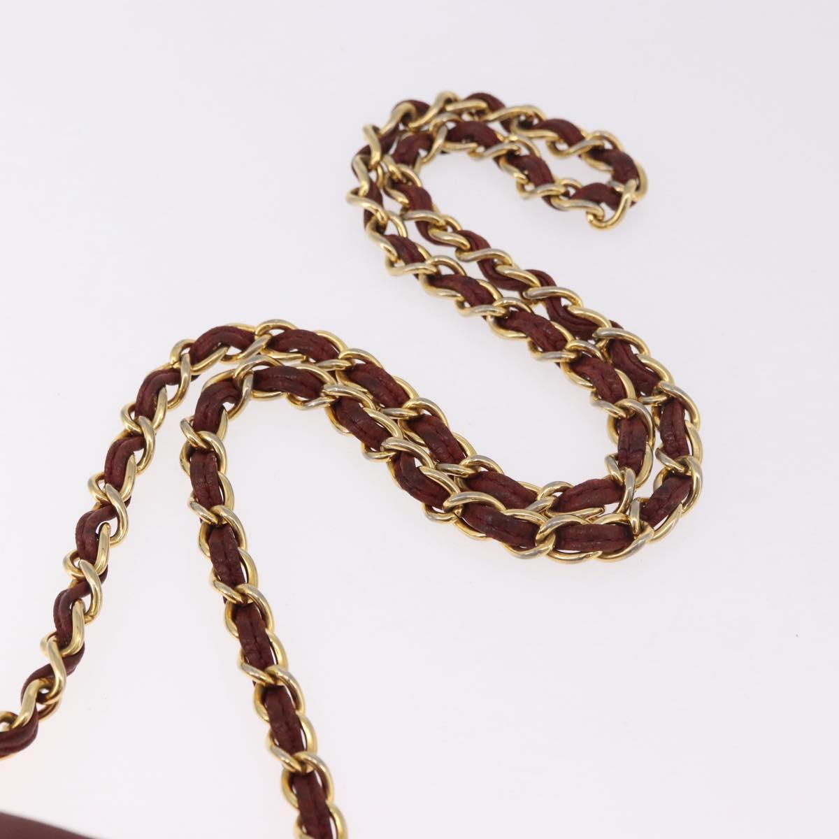 CHANEL Chain Shoulder Bag Lamb Skin Bordeaux Gold CC Auth 183375