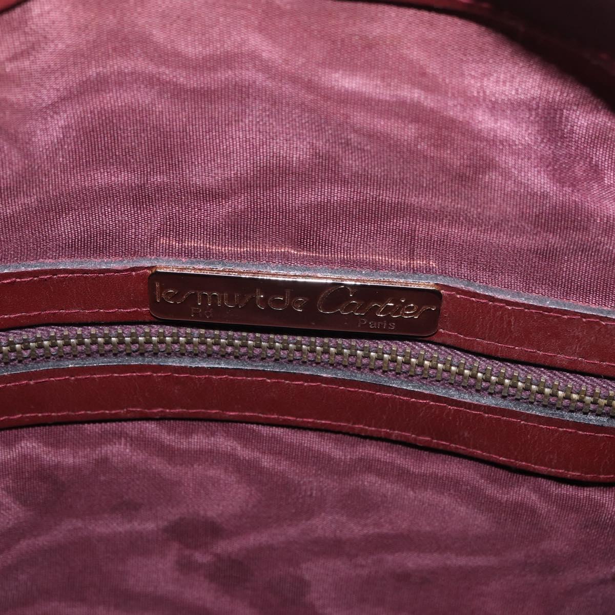 CARTIER Must Line Hand Bag Leather Bordeaux Gold Auth 183377A