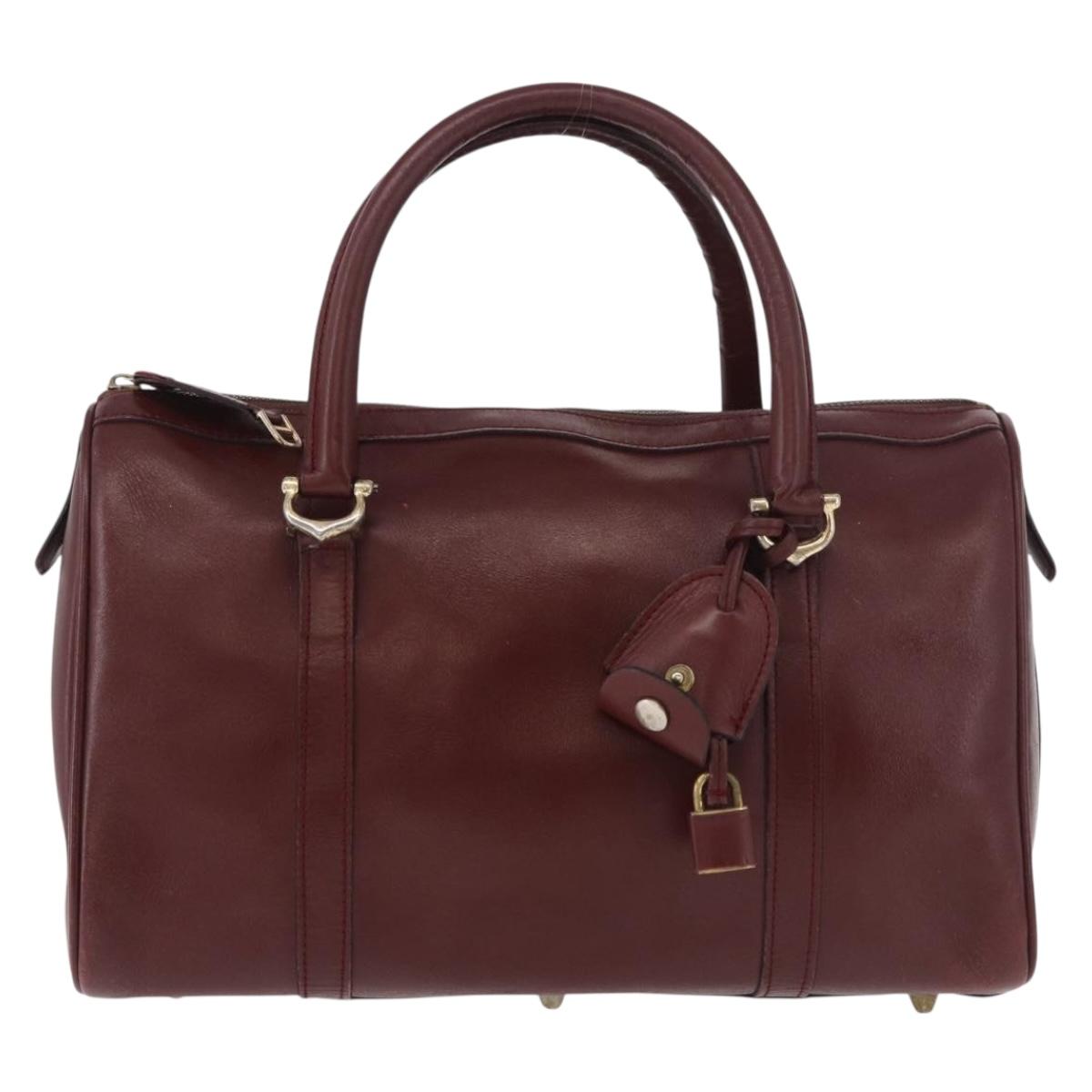 CARTIER Must Line Hand Bag Leather Bordeaux Gold Auth 183377A