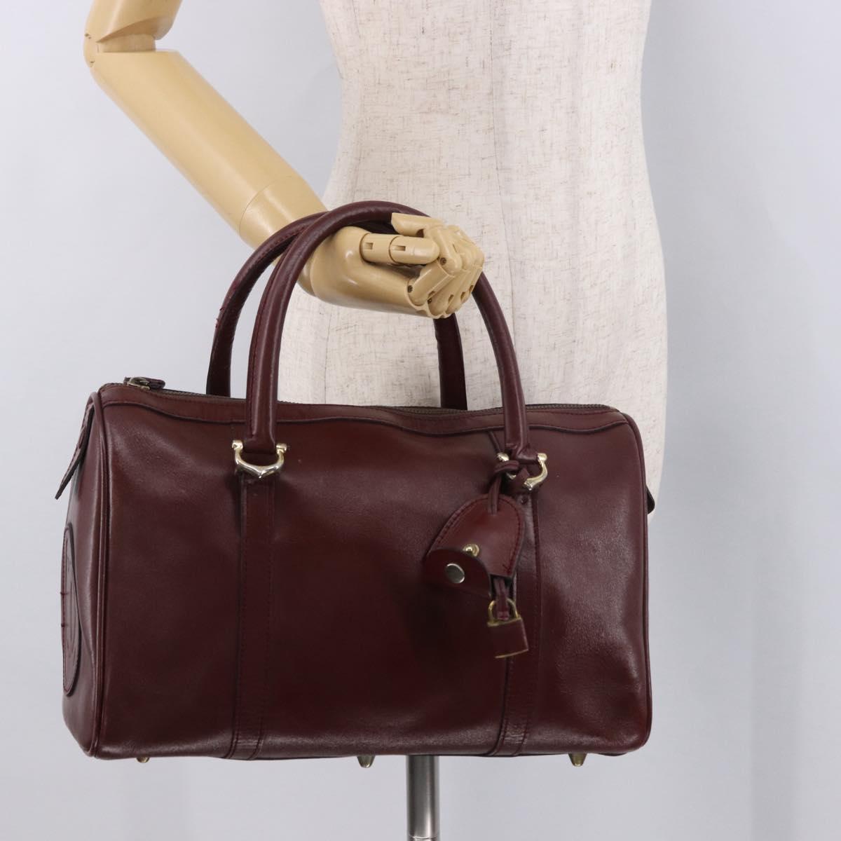 CARTIER Must Line Hand Bag Leather Bordeaux Gold Auth 183377A