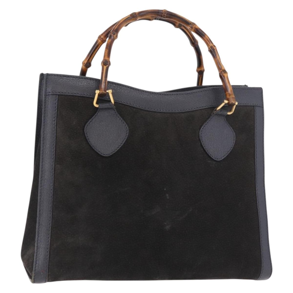 GUCCI Bamboo Tote Bag Suede Black Gold 002 2853 0260 0 Auth 183378