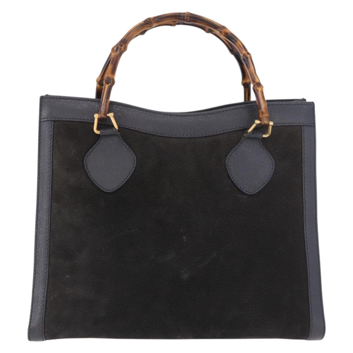 GUCCI Bamboo Tote Bag Suede Black Gold 002 2853 0260 0 Auth 183378