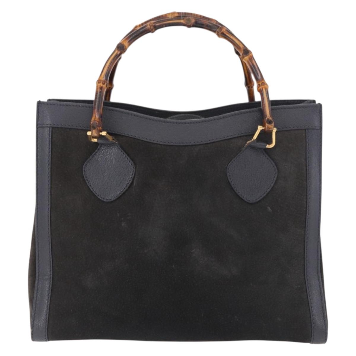 GUCCI Bamboo Tote Bag Suede Black Gold 002 2853 0260 0 Auth 183378