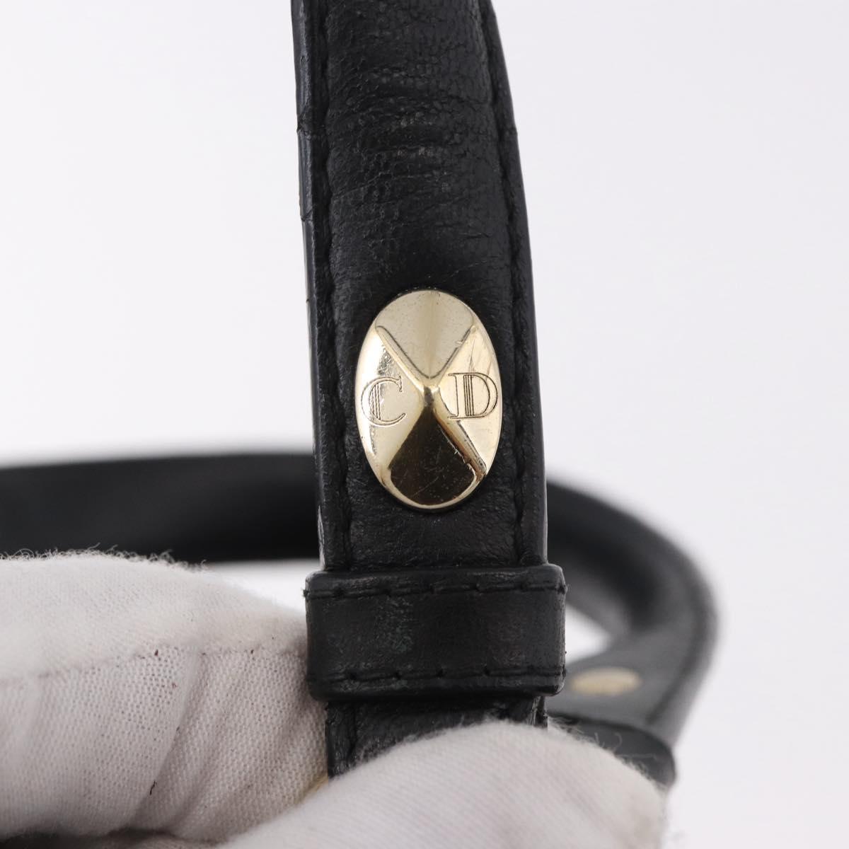 Christian Dior Lady Dior Hand Bag Leather 2way Black Gold Auth 183380