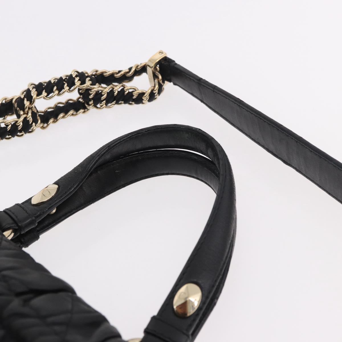 Christian Dior Lady Dior Hand Bag Leather 2way Black Gold Auth 183380
