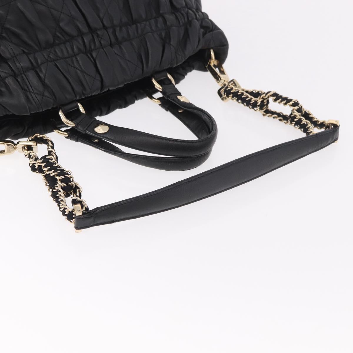 Christian Dior Lady Dior Hand Bag Leather 2way Black Gold Auth 183380
