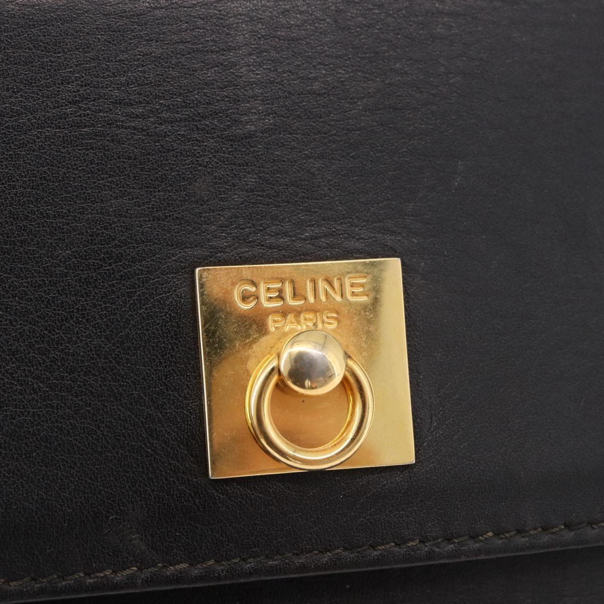 CELINE Hand Bag Leather Black Gold Auth 183388A