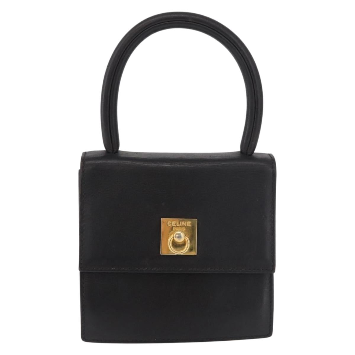 CELINE Hand Bag Leather Black Gold Auth 183388A