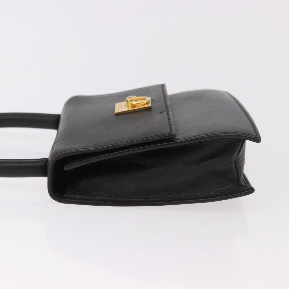 CELINE Hand Bag Leather Black Gold Auth 183388A