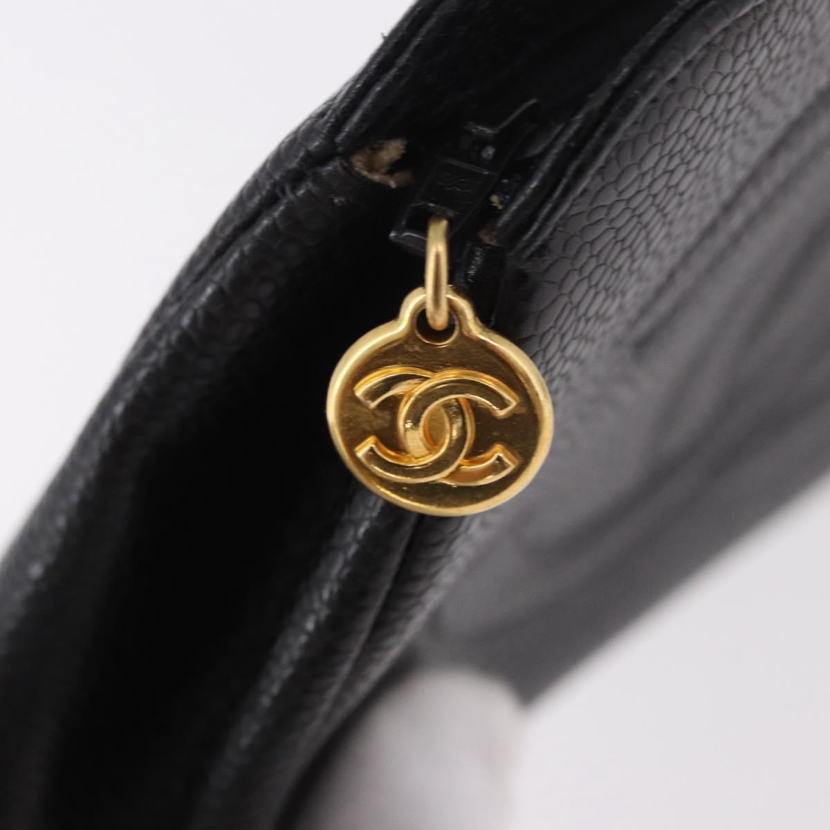 CHANEL Pouch Caviar Skin Black Gold CC Auth 183391