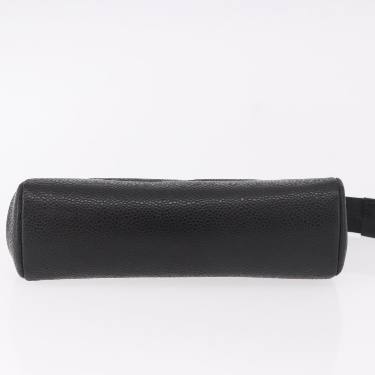 CHANEL Pouch Caviar Skin Black Gold CC Auth 183391