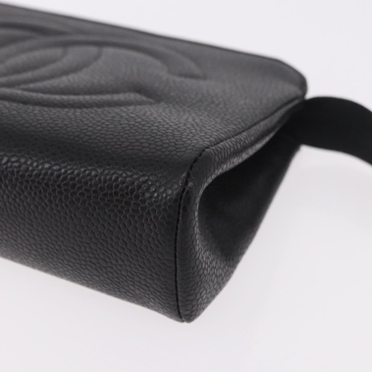 CHANEL Pouch Caviar Skin Black Gold CC Auth 183391